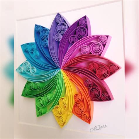 Quilling Art Rainbow Beauty Quilled Mandala Flowr 3d Art Etsy