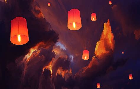 Online Crop Hd Wallpaper Artwork Clouds Floating Lantern Sky