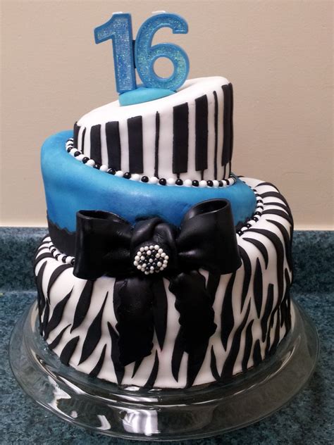 Topsy Turvy Blue Sweet Sixteen Cake With Zebra Stripes D Sweet