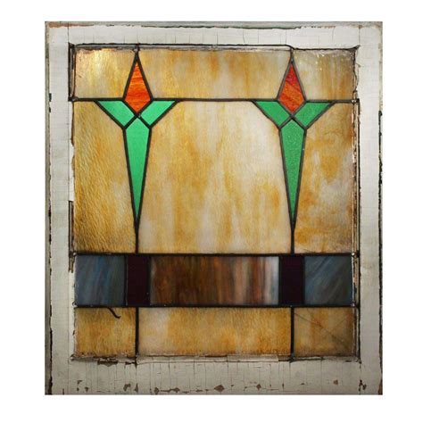 Antique American Arts And Crafts Stained Glass Window Early 1900s