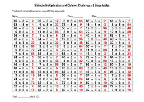 100 Question Multiplication And Division Challenge 2 By Erictviking