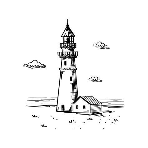 Old Lighthouse On The Sea Shore Vector Sketch Illustration 5486001