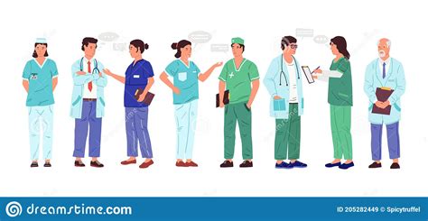 Nurse And Doctor Cartoon Medical Workers With Speech Bubbles Isolated