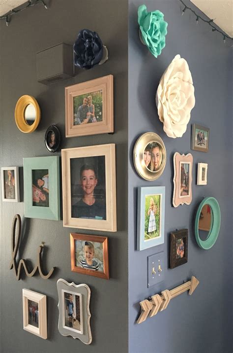 Photo collage wall over corner | Wall paint designs, Photo wall collage, Cool walls