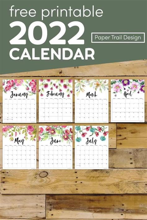 Free Printable 2022 Floral Calendar Paper Trail Design Video In