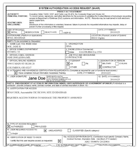 Dd Form 2875 Information And Instructions