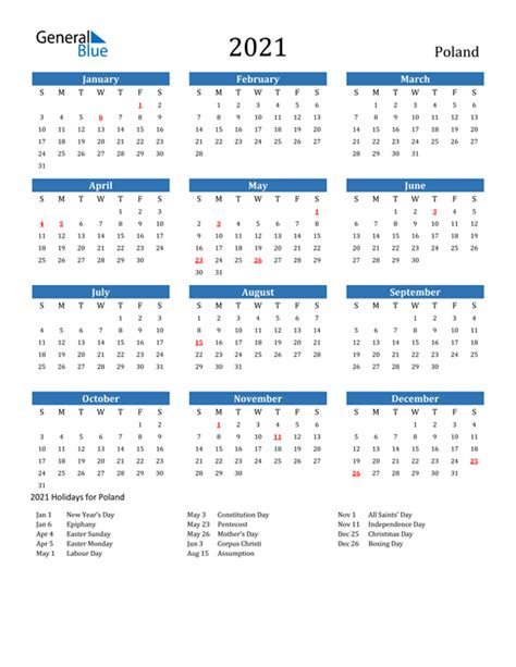 Are you looking for a printable calendar? 2021 Calendar - Poland with Holidays
