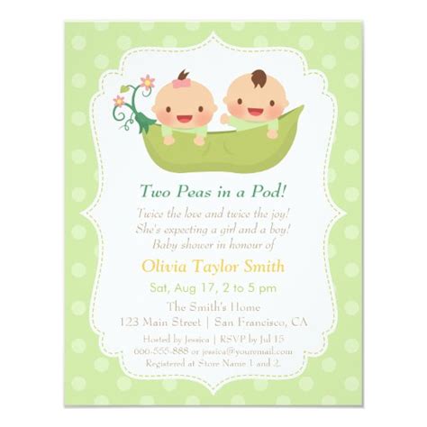 Cute Peas In A Pod Twin Baby Shower Invitations