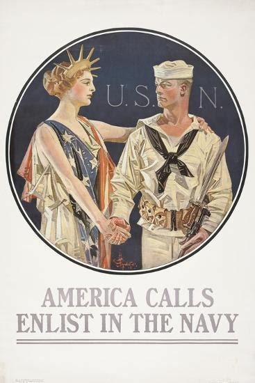 America Calls Enlist In The Navy Poster 1917 Giclee Print