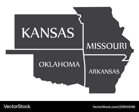 Kansas Missouri Oklahoma Arkansas Map Royalty Free Vector