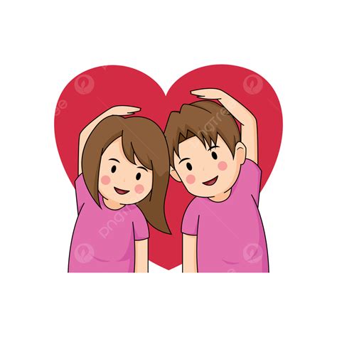 Cartoon Couple Doing Heart Gesture Lover Cartoon Heart Png And