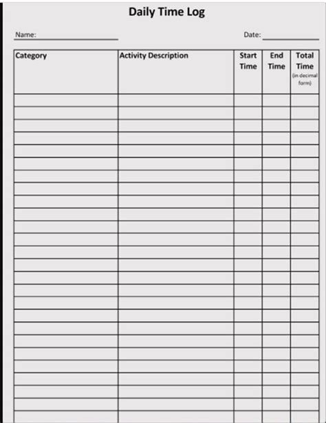 Time Tracking Log Template