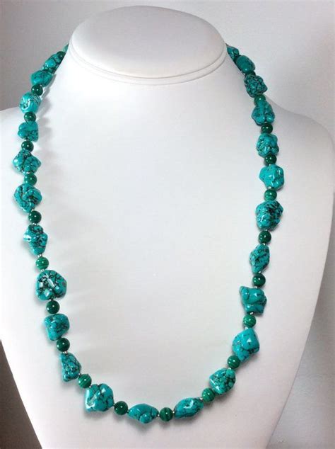 Turquoise Magnesite Nugget Necklace Necklace Length Etsy Nugget
