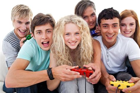 Teenagers Having Fun Playing Video Games Stock Image Image Of