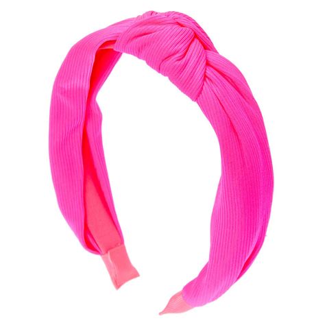 Ribbed Knotted Headband Neon Pink Claires Us