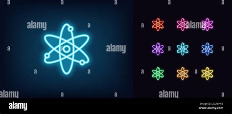 Outline Neon Atom Icon Glowing Neon Atom Sign Logo Science And