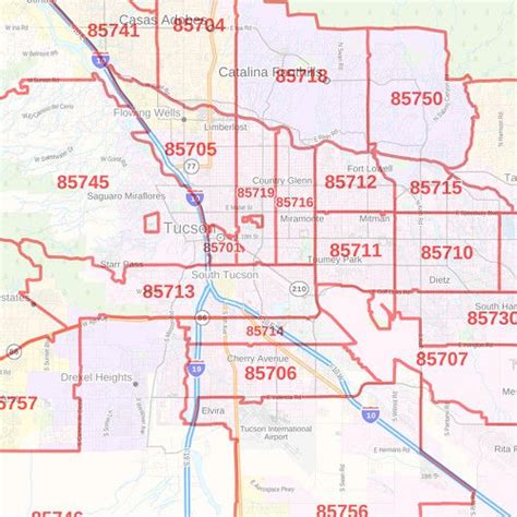 Pima County Arizona Zip Codes Map