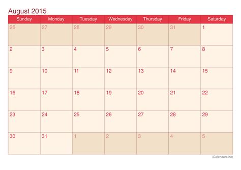 August 2015 Printable Calendar