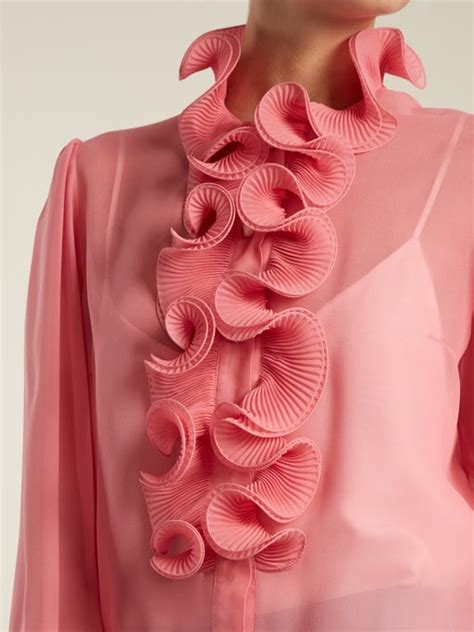 Ruffle Trimmed Sheer Silk Georgette Blouse Gucci Matchesfashion Uk