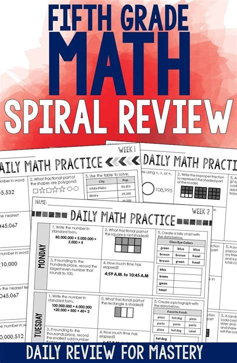English worksheets and topics for fifth. 5th Grade Daily Math Spiral Review - CCSS & TEKS Aligned ...