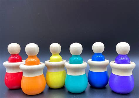 Montessori Toddler Color Sorting Peg Dolls In Cups Rainbow Etsy