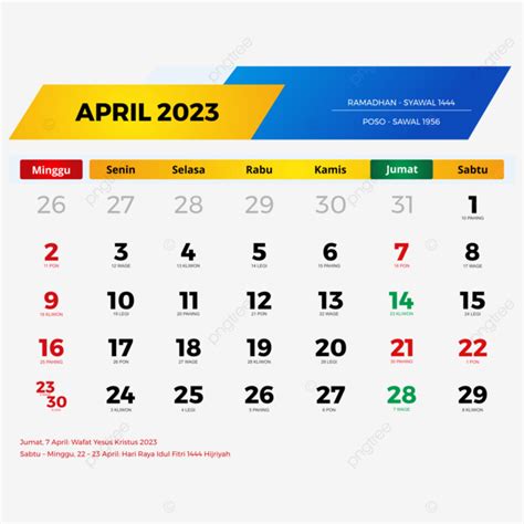 Kalender Avril 2023 Lengkap Dengan Tanggal Merah Cuti Bersama Jawa Dan