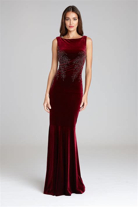 Sleeveless Velvet Gown With Beading Teri Jon Velvet Gown Burgundy Velvet Dress Long Red Dress