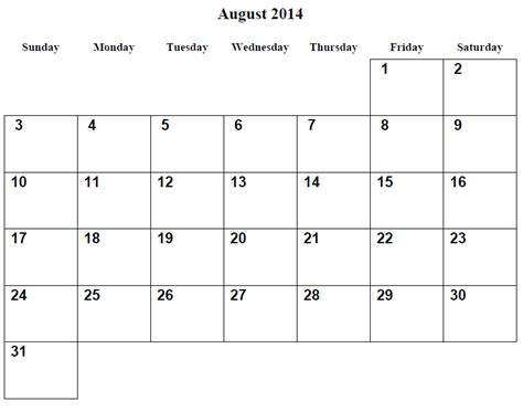 9 Best Images Of Printable 2014 Monthly Calendar August August 2014