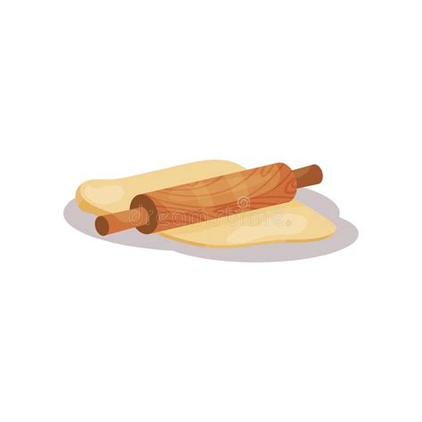 Fresh Raw Dough And Rolling Pin Vector Illustration On A White
