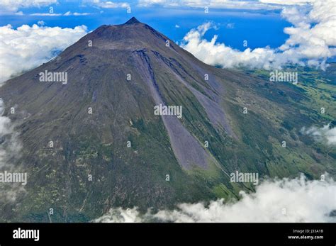 Aerial Of Volcano Montanha Do Pico Mount Pico With Summit Pico Stock