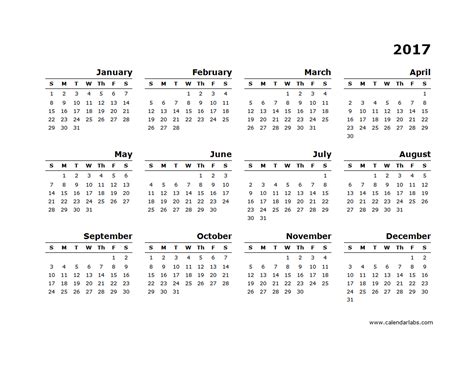 2017 Yearly Calendar Blank Minimal Design - Free Printable Templates