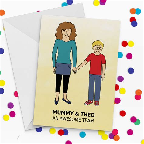 Design Your Own Mum And Son Portrait Mothers Day Card By Nickynackynoo