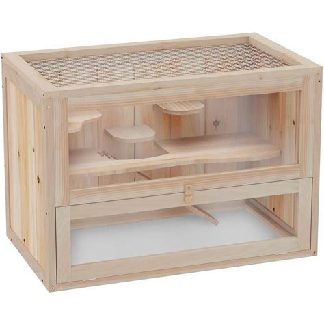 Pawhut Wooden Hamster Cage Mouse Small Animals Hutch 60 X 35 X 42cm