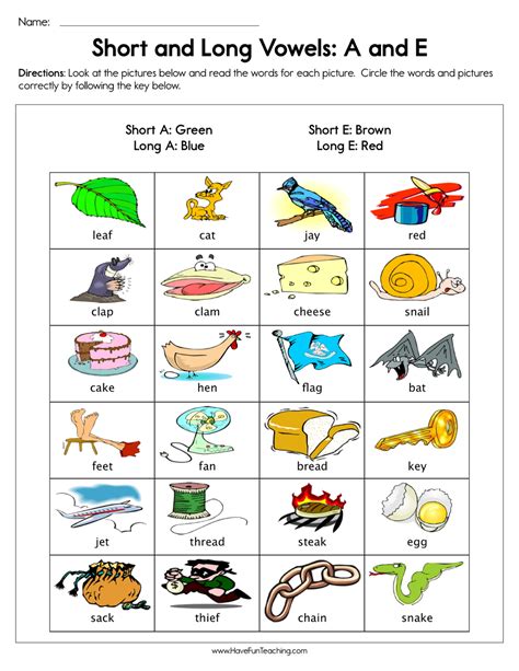 Short And Long Vowels A And E Worksheet Have Fun Teaching