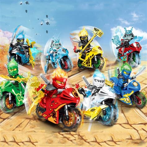 8pcsset Ninja Go Minifigures With Motocycle Kids T Lego Toys