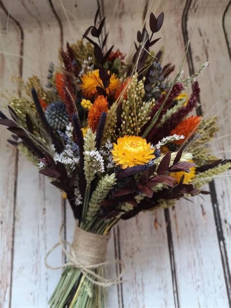 Dried Flower Bouquet Autumn Country Woodland Wedding Flowers Etsy Uk
