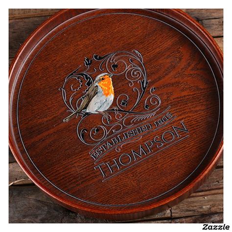 Modern Engraved Robin Round Wooden Serving Tray | Zazzle.com | Wooden serving trays, Serving ...