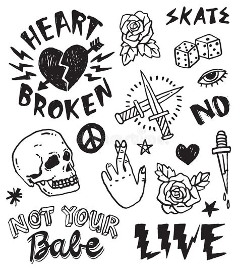 a set of retro punk inspired grunge doodles royalty free illustration grunge tattoo doodle