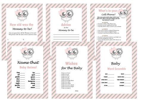 Pink Owl Baby Shower Games Magical Printable