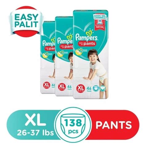 Authentic Availablepampers Baby Dry Pants Xl 26 37 Lbs 46pcs X 3
