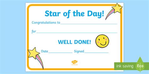 👉 Star Of The Day Award Certificate Teacher Made