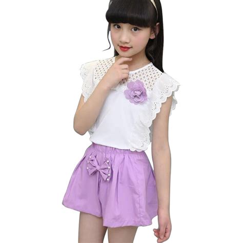 Summer Girls Sets Lace Vest Shorts 2pcs Kids Clothing Sets Teenage
