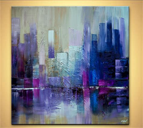 Painting for sale - purple blue city abstract painting #7567