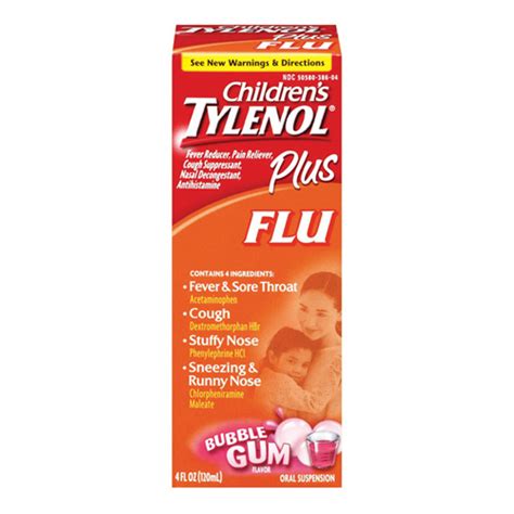 Tylenol Children Oral Suspension For Cough And Flu Medicine Bubblegum