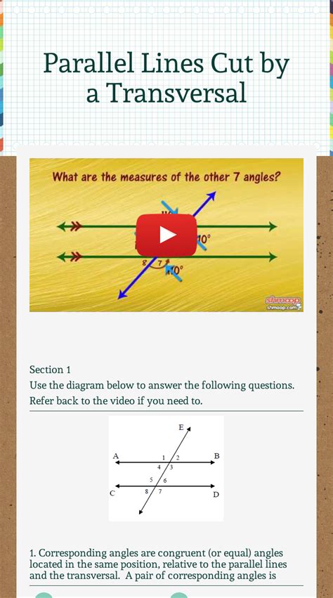 Parallel Lines Cut By A Transversal Interactive Worksheet By A