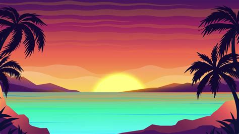 4k Sunset Animation L Cartoon Background Animation L Landscape Loop