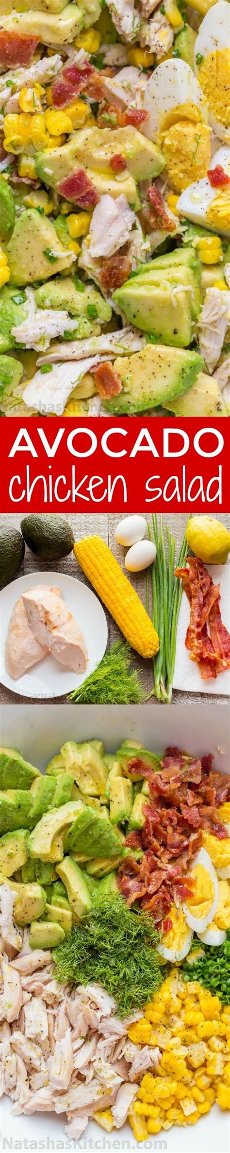 The sweet and tangy honey vinaigrette couldn't be easier! Avocado Chicken Salad Recipe (VIDEO) - NatashasKitchen.com ...