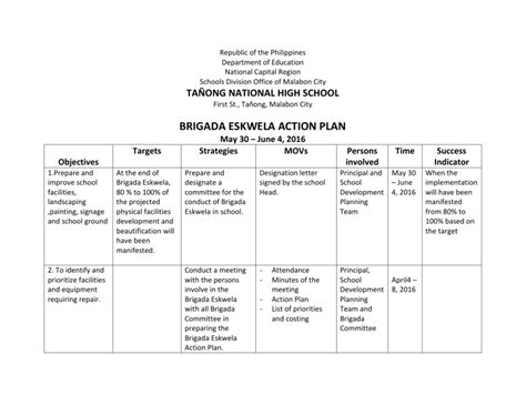 School Action Plan On Brigada Eskwela 2019 Nature