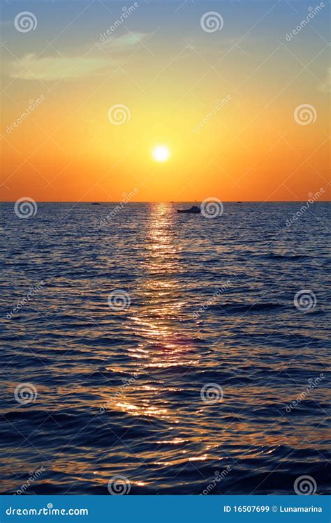 Blue Golden Sunrise Seascape Sea Ocean Red Sky Stock Image Image Of