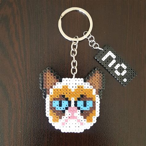Grumpy Cat Keychain Perler Hama Beads 8 Bit Pixel Art Cat Mom Etsy
